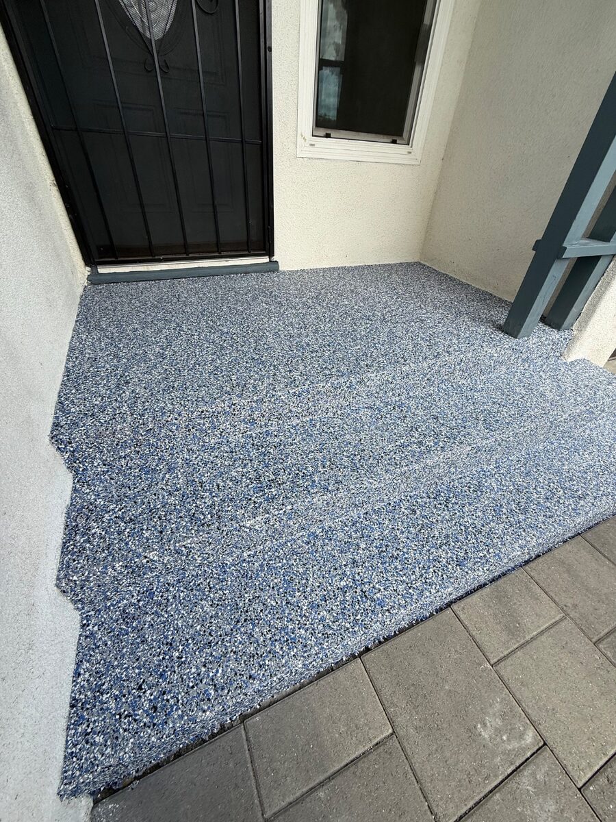Blue flake epoxy coated outdoor entry landing